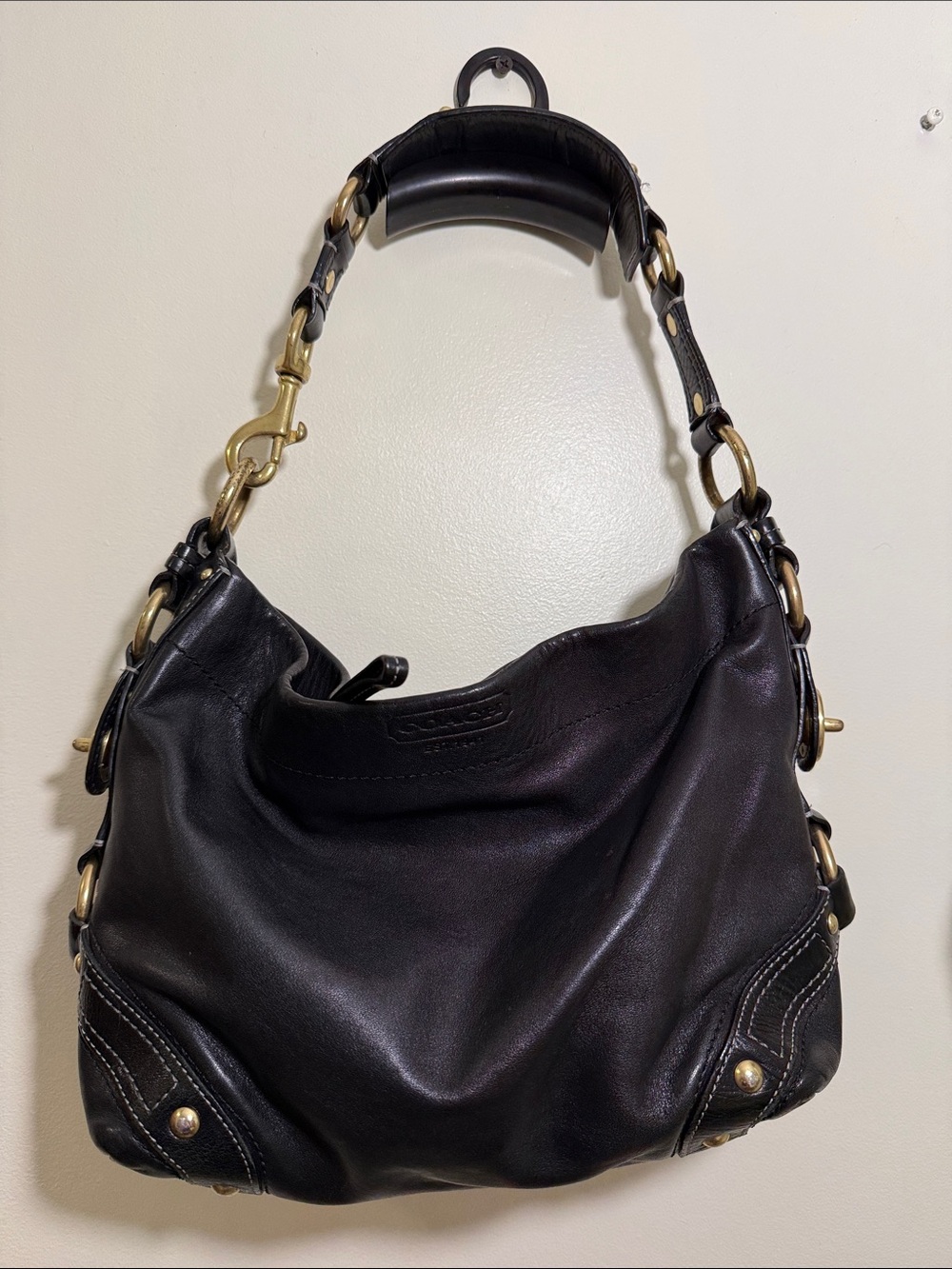 Coach Carly Leather Shoulder Hobo with Brass Hardware